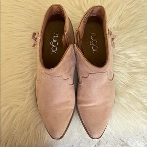 Sugar Pink Ankle Booties with Pointed Toe and Minimalist Design 2” heel